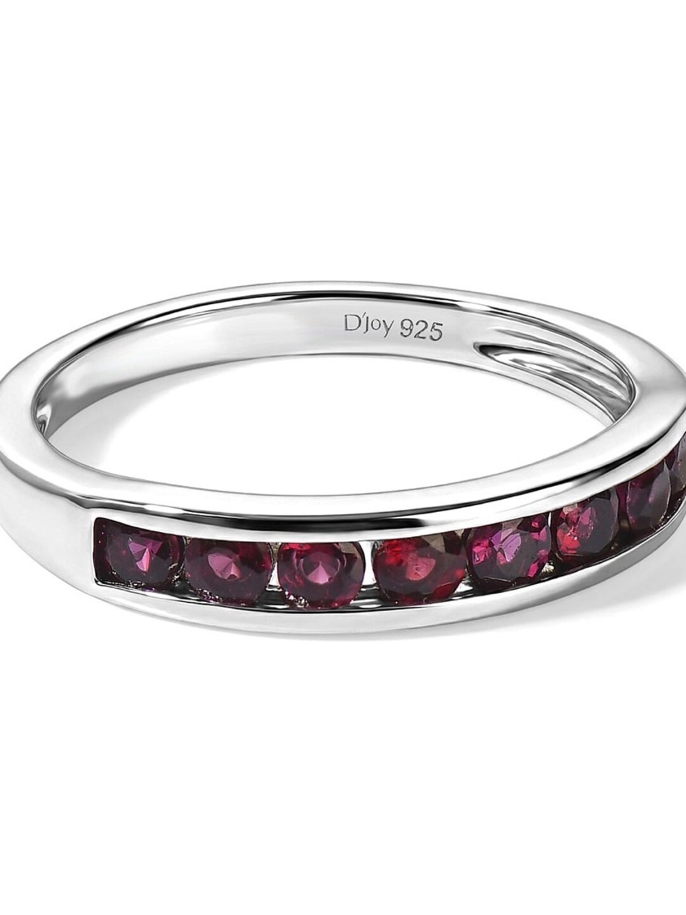 Pyrope Garnet in Rhodium over Sterling Silver Channel Ring Size 8